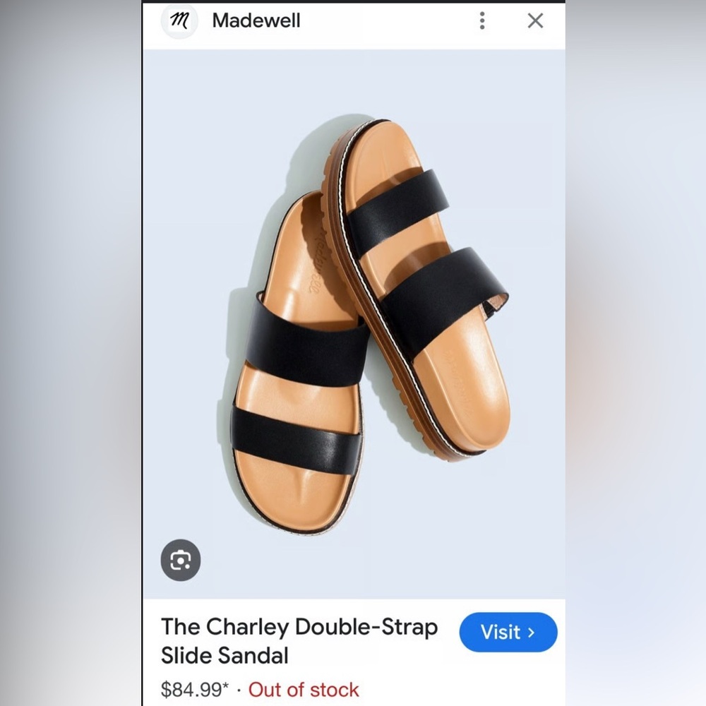 Madewell Charley Double Strap Sandal in Black Size 7
